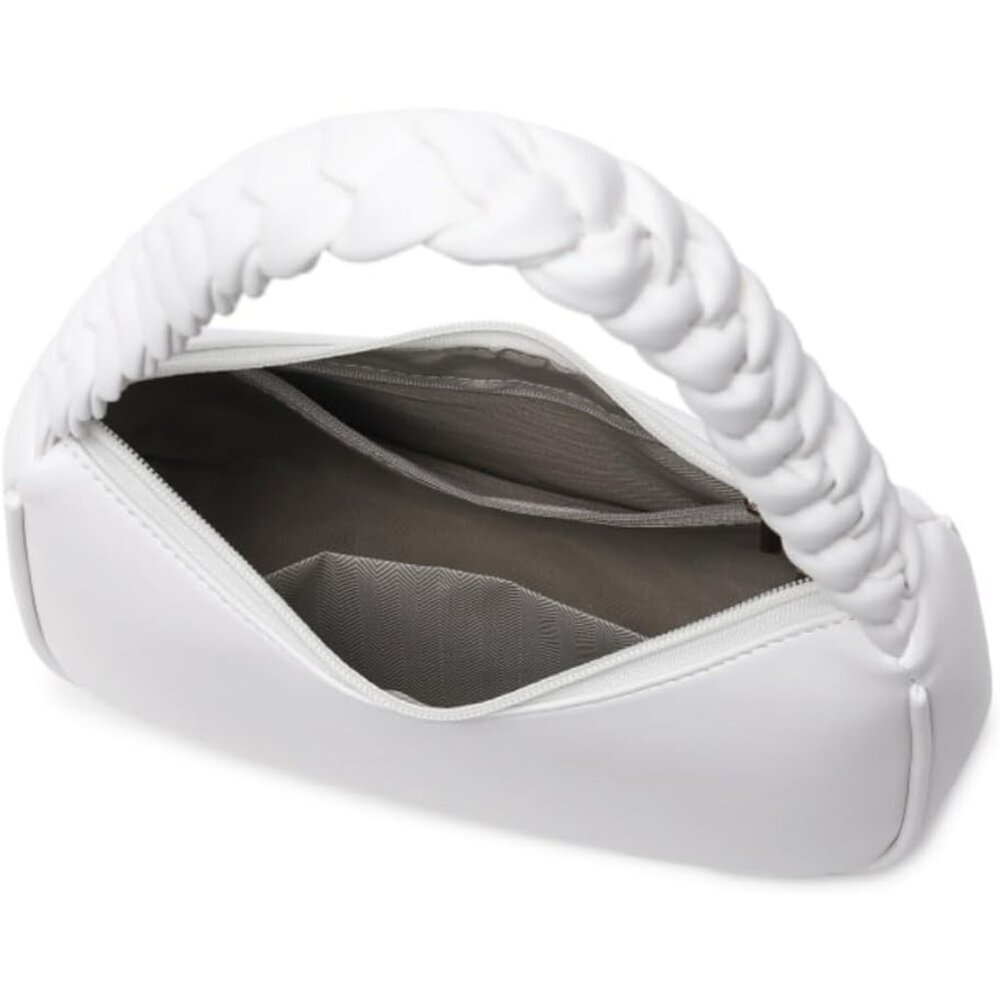 Women Braid White Imported Polyester Pu Leather Zipper Closure Mini Tote Handbag - Picture 5 of 7